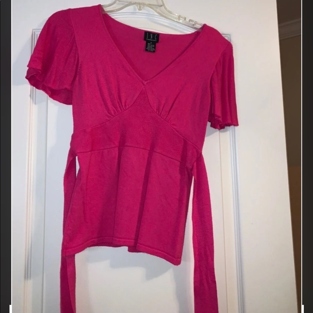 NWOT INC Pink Flounce Sleeve Top S